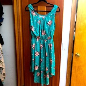 Green floral sleeveless hi-lo dress
